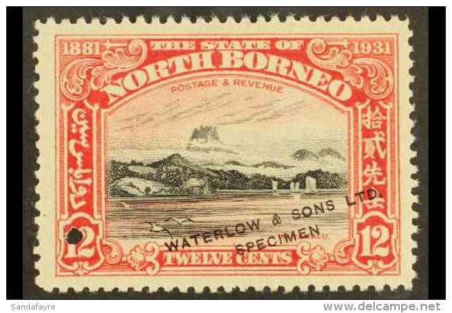 1931  12c Mountain BNBC Anniversary SAMPLE COLOUR TRIAL In Black And Scarlet (issued In Black And Ultramarine),... - Borneo Septentrional (...-1963)