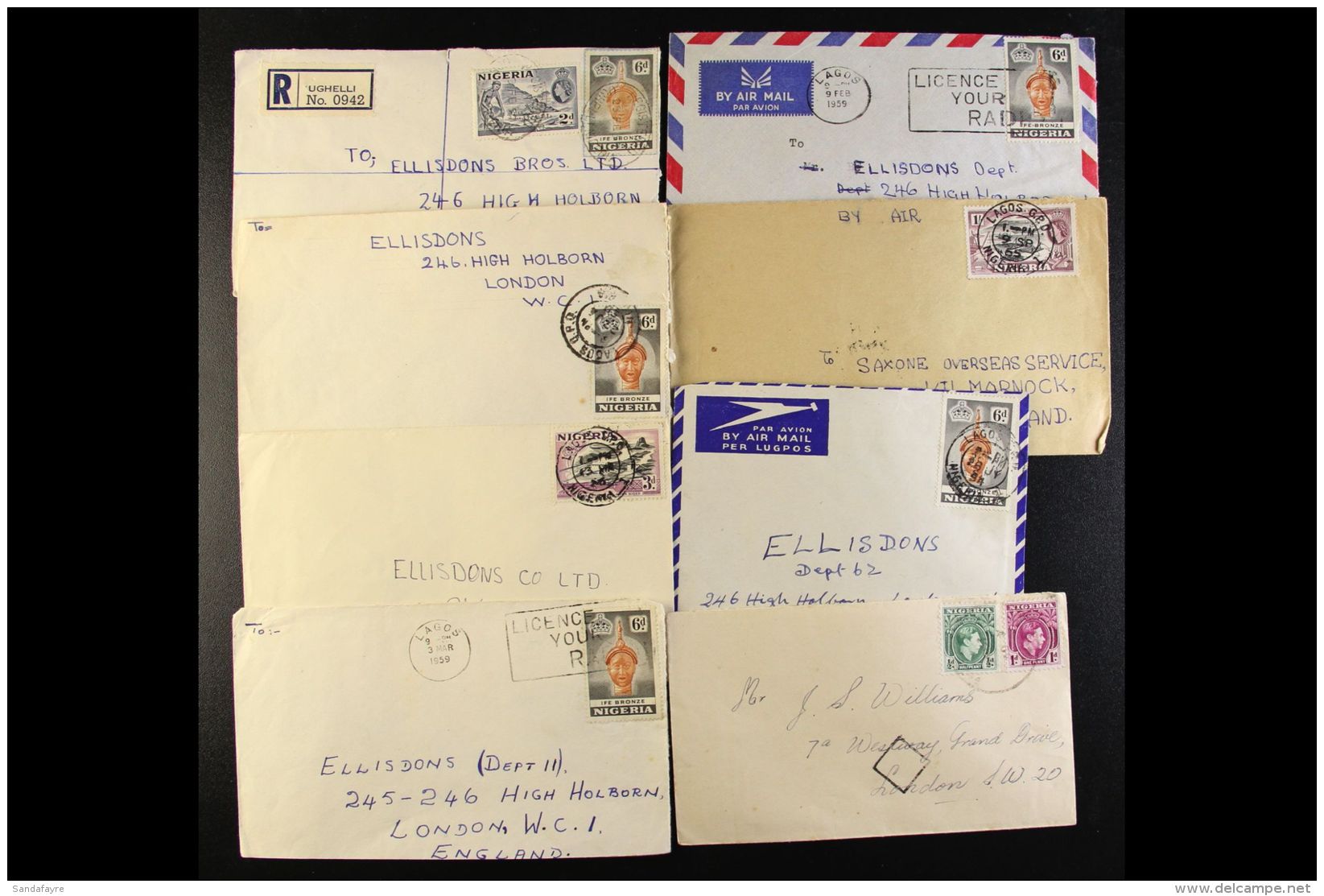 1940's - 1950's COVERS.  A Group Of Covers From A Wide Range Of Different Post Offices Chiefly To London But Also... - Nigeria (...-1960)