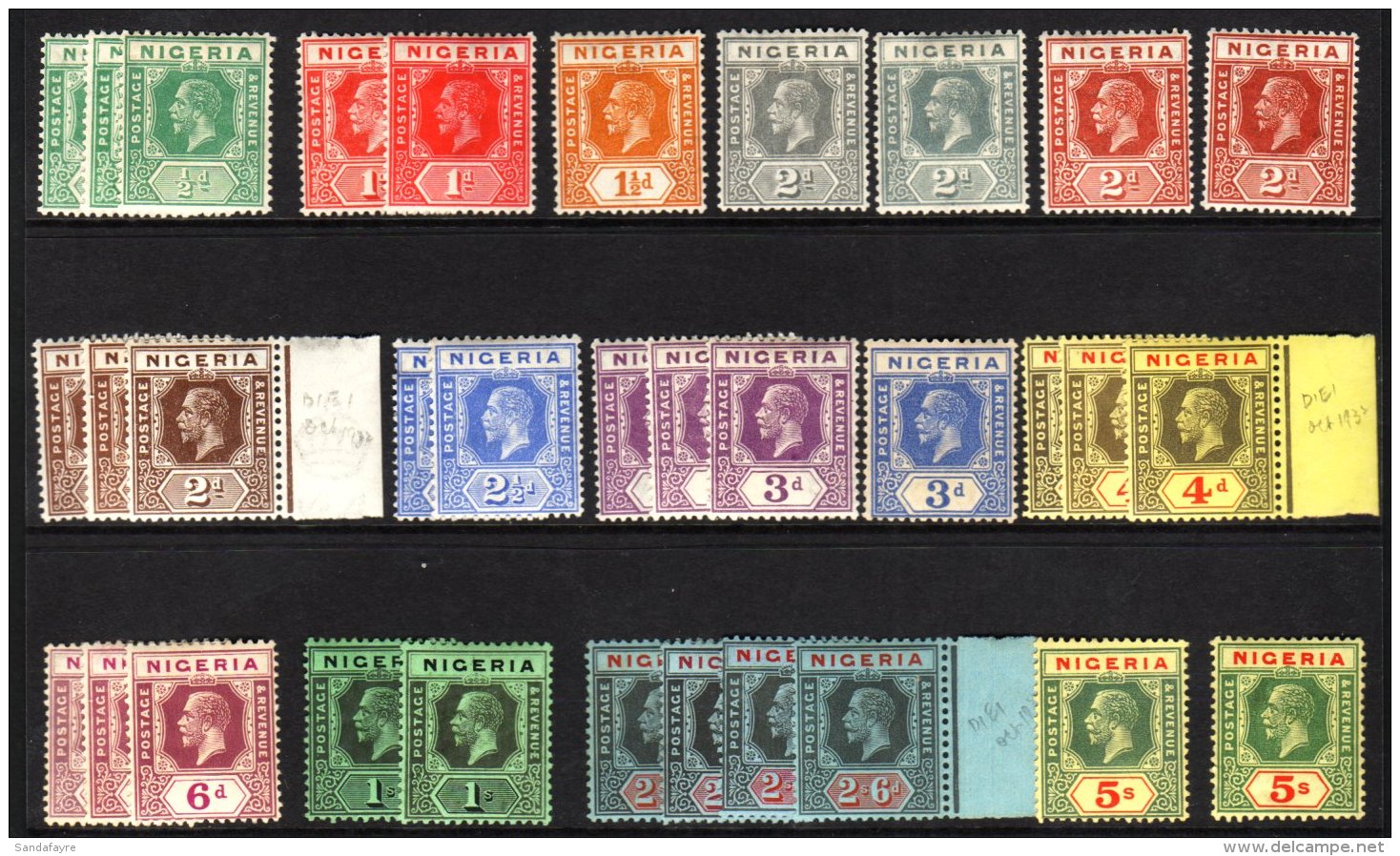 1921-32  Script Wmk Set To 5s SG 15/28, Plus Additional Shades And Die Changes To 2/6d (3) And 5s, Fine Mint. (33... - Nigeria (...-1960)