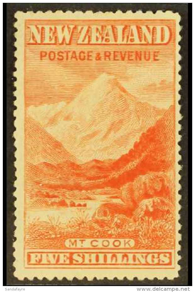 1898  (no Wmk, Perf 12-16) 5s Vermilion "Mount Cook", SG 259, Very Fine Mint. For More Images, Please Visit... - Sonstige & Ohne Zuordnung