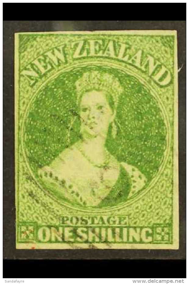 1862  1s Yellow- Green Imperf, Wmk Large Star, SG 45, Superb Used With 4 Margins, Attractive Delicate... - Sonstige & Ohne Zuordnung