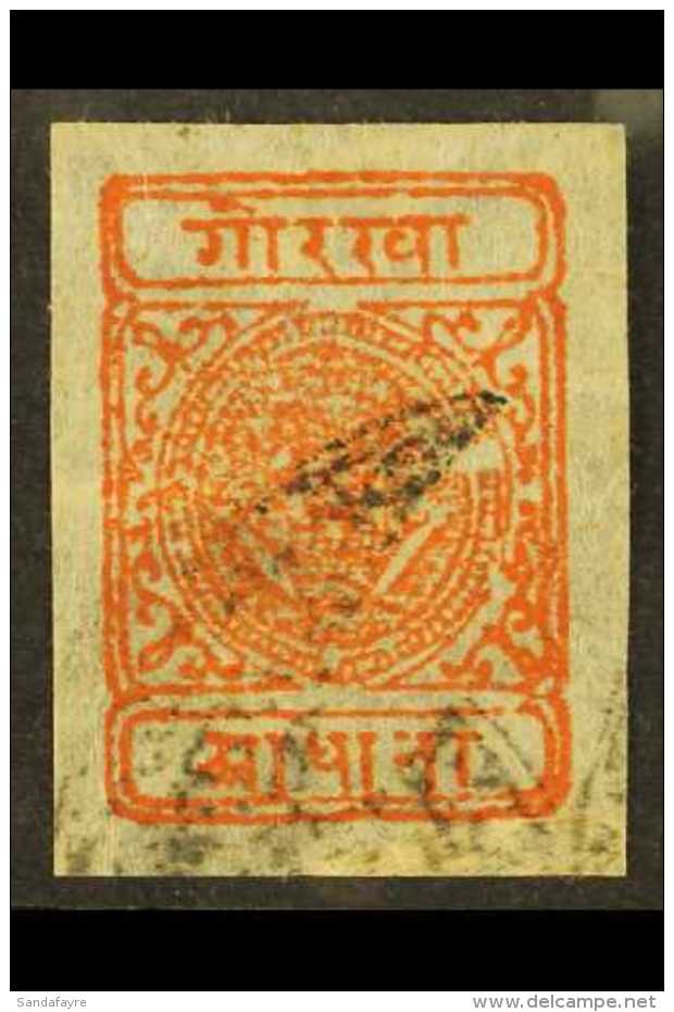 1917  &frac12;a Red-orange (SG 35, Scott 11, Hellrigl 34), Setting 6, Position 15, Very Fine Used With 4 Large... - Nepal