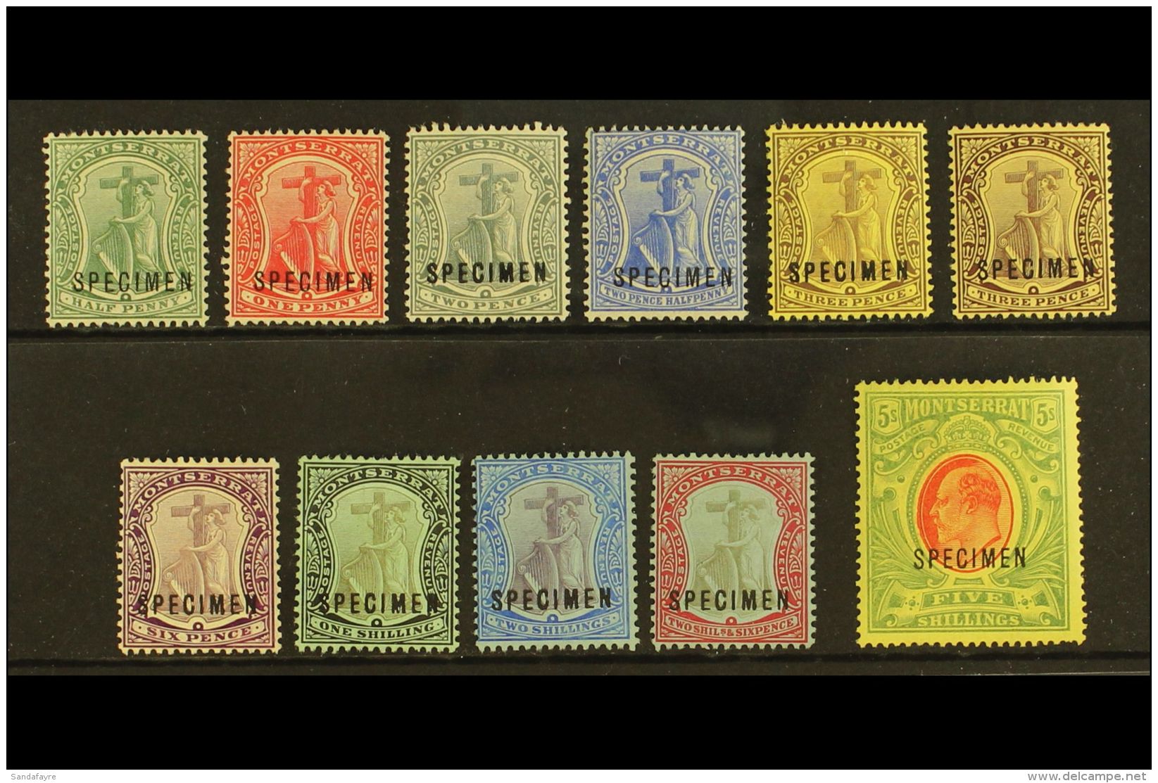 1908-14  Complete Set With "SPECIMEN" Overprints Inc Both 3d, SG 35s/47s &amp; 40as, Fine Mint, 5s With One... - Montserrat