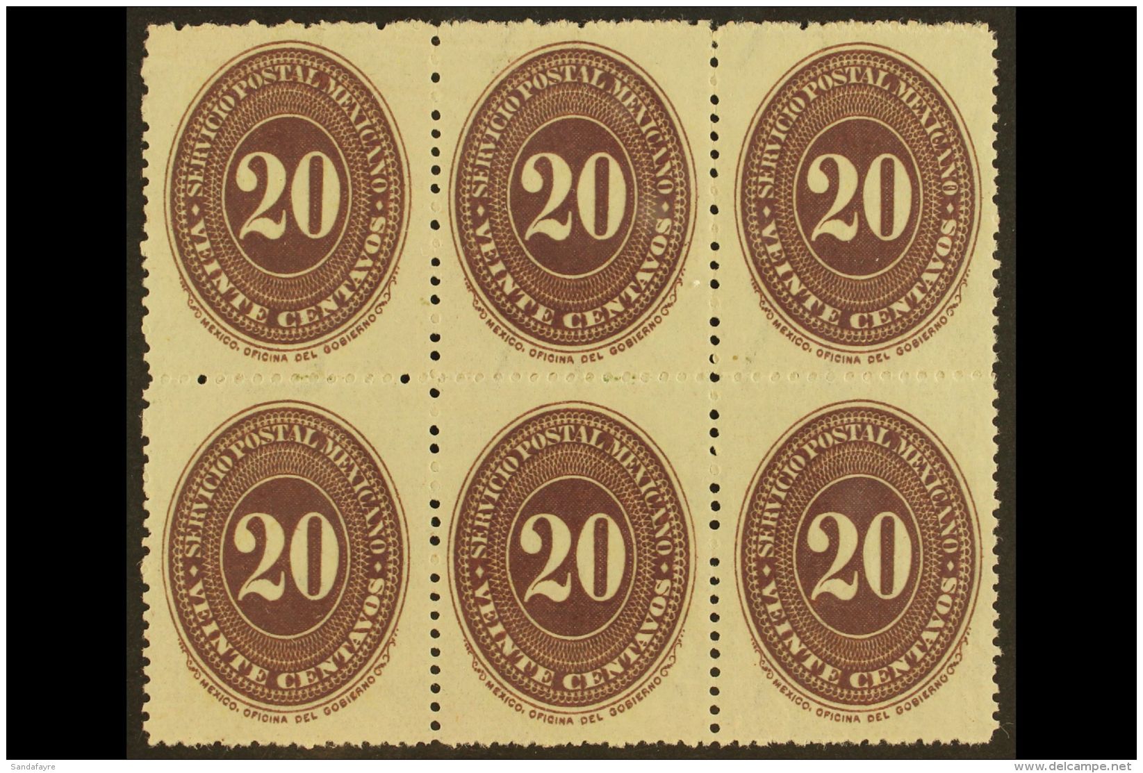 1890-95  20c Dark Violet Numeral On Watermarked Wove Paper Perf 12, Scott 220A (see Note After SG 174), Never... - Mexiko