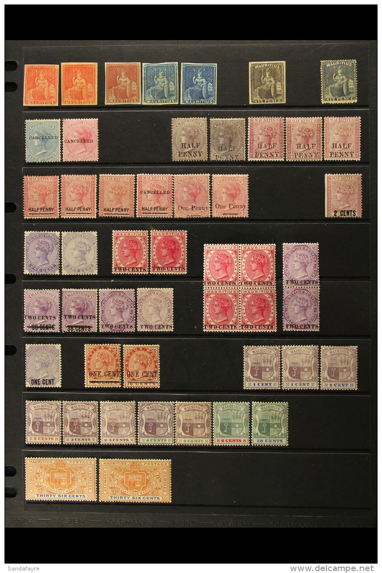 1858-1950 A TRACTIVE MINT COLLECTION  On Stock Pages, Inc 1858-62 6d Vermilion (x2 Unused) &amp; (-) Red-brown,... - Mauritius (...-1967)