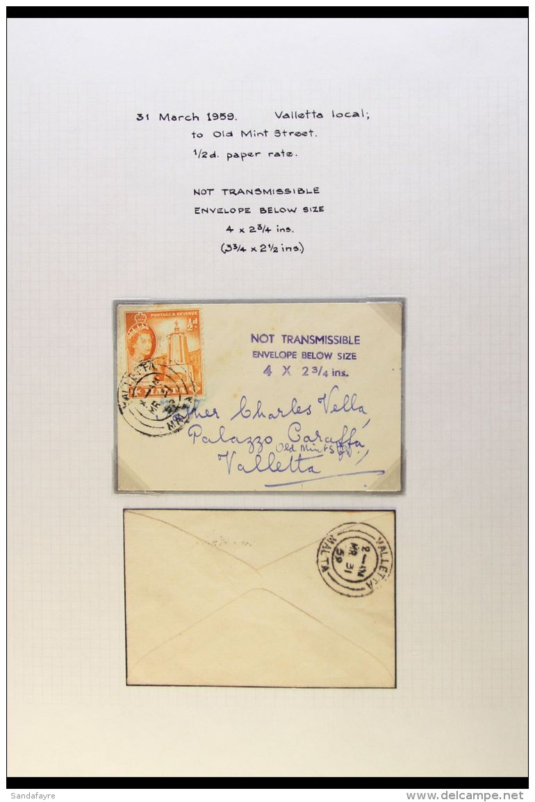 1953-57 COVERS AND CARDS  A Fine Collection Bearing QEII Definitives With Values To 2s, Includes Items With "Not... - Malta (...-1964)