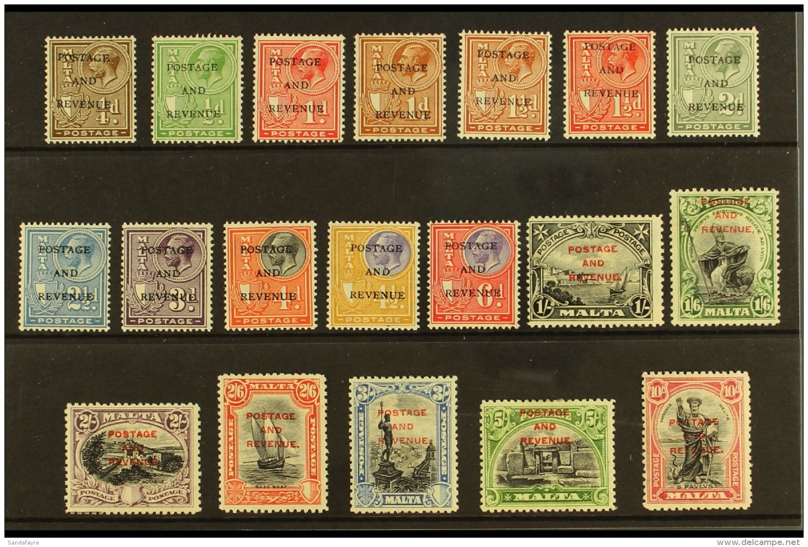 1928  "POSTAGE AND REVENUE" Overprints Complete Definitive Set, SG 174/192, Fine Mint. (19 Stamps) For More... - Malta (...-1964)