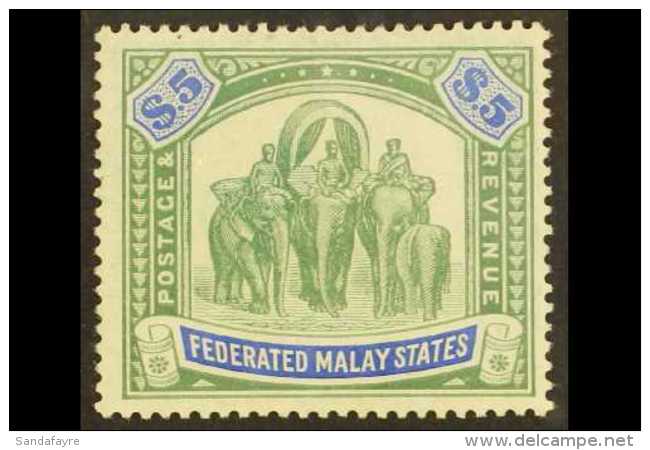 FEDERATED STATES  1904 $5 Green And Blue, Elephants, SG 50, Superb Mint. Lovely Stamp. For More Images, Please... - Straits Settlements