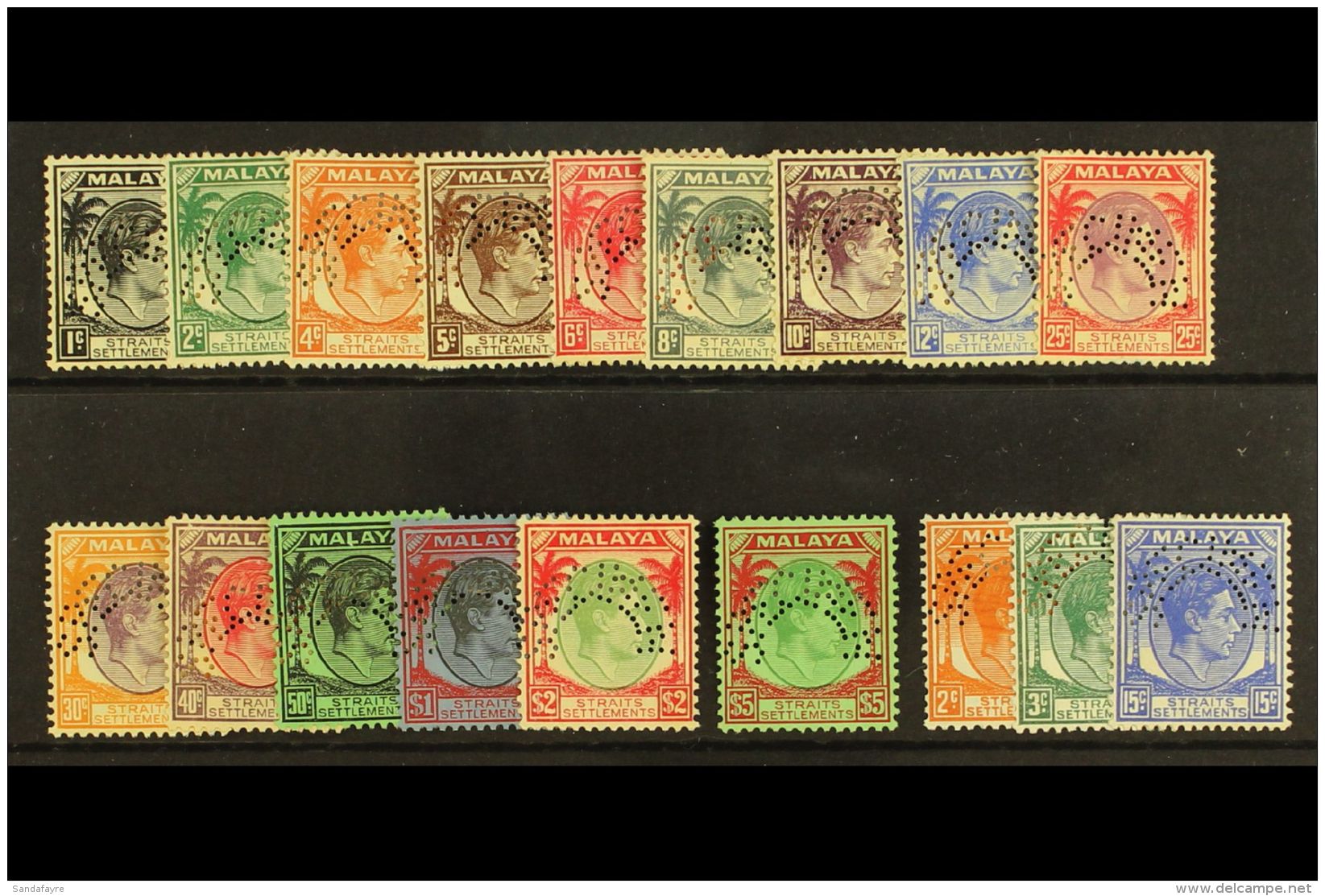 1937-41  Complete Definitive Set Perf "SPECIMEN", SG 278s/298s, Fine Mint Or Unused Without Gum, A Particularly... - Straits Settlements