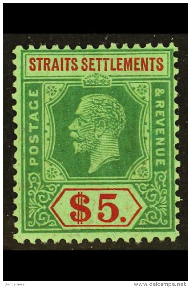 1921-33  (wmk Mult Script CA) $5 Green And Red/green, SG 240a, Very Fine Mint. For More Images, Please Visit... - Straits Settlements