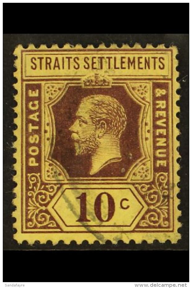 1912-23  10c Purple On Yellow Showing DOUBLING OF THE DESIGN, SG 202, Fine Used. For More Images, Please Visit... - Straits Settlements