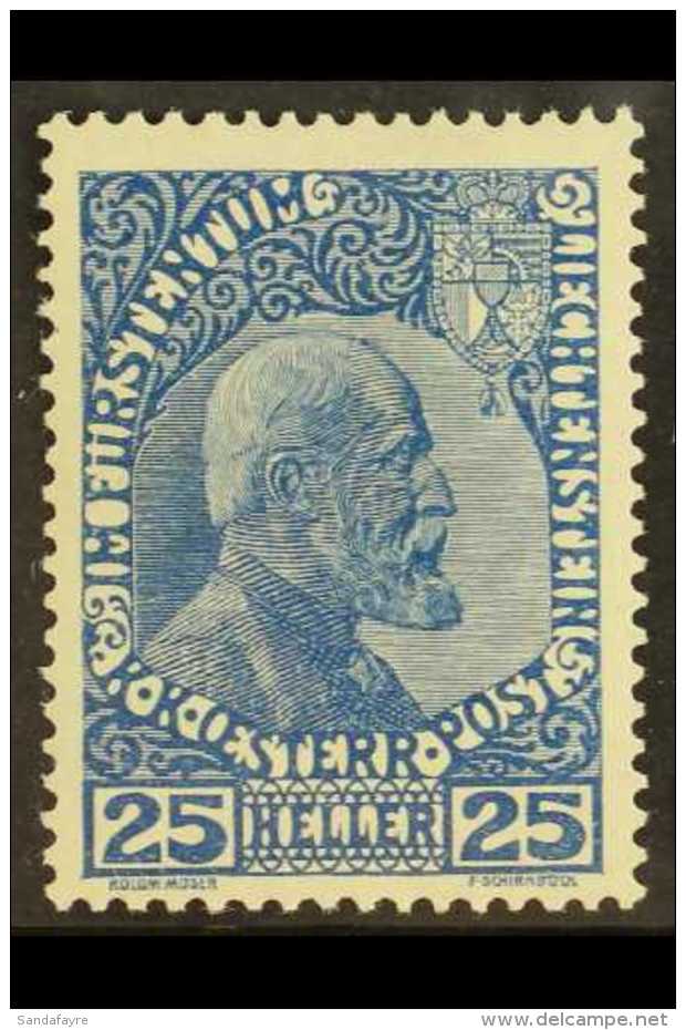 1915  25h Johann II Dark Cobalt On Normal Paper, Mi 3ya, Very Fine Lightly Hinged Mint. Cat &euro;600... - Sonstige & Ohne Zuordnung