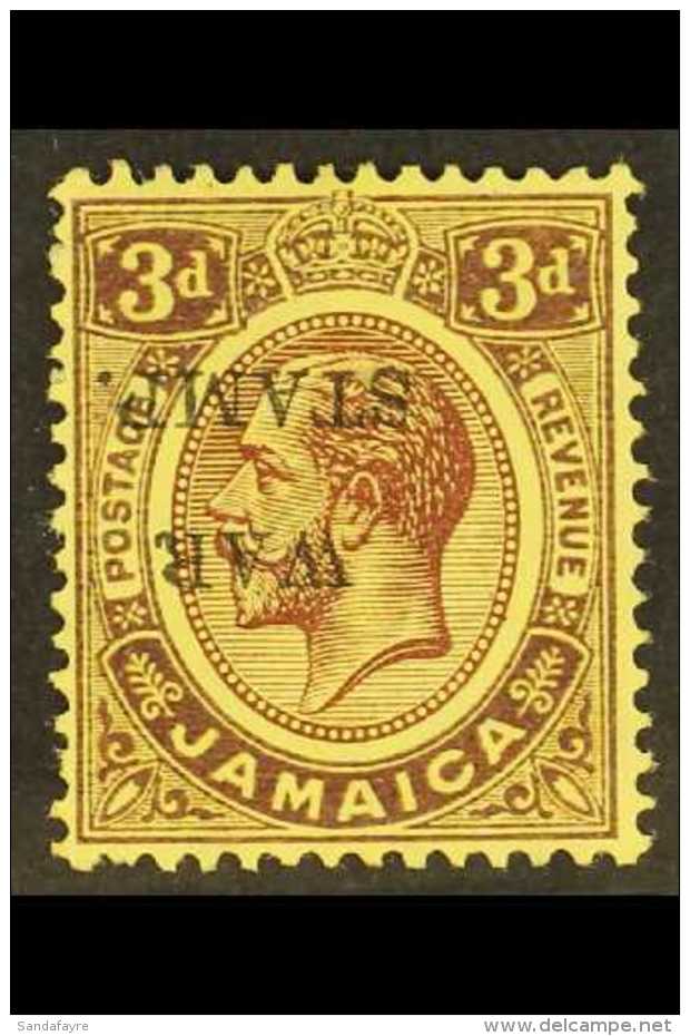 1917  3d Purple On Yellow, "War Stamp", Variety "Ovpt Inverted", SG 75c, Very Fine Mint. Ex Napier. For More... - Jamaïque (...-1961)