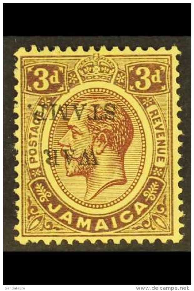 1917  3d Purple On Yellow, "War Stamp", Variety "Ovpt Inverted", SG 75c, Very Fine Mint. Ex Napier. For More... - Jamaica (...-1961)