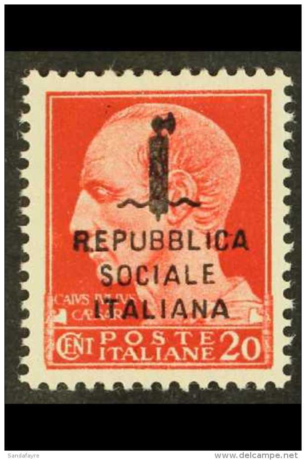 SOCIAL REPUBLIC  1944 20c Carmine OVERPRINT ERROR (Sassone 495/A, SG 60a), Very Fine Never Hinged Mint, With A... - Ohne Zuordnung