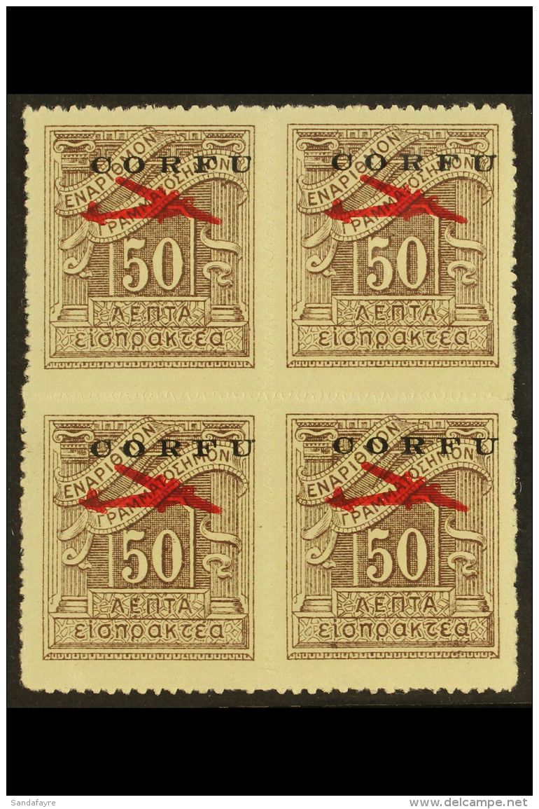 CORFU  1941 50L Brown Rouletted Air Overprint (Sassone 1, SG 21), Never Hinged Mint BLOCK Of 4, Fresh. (4 Stamps)... - Sin Clasificación