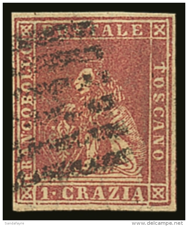 TUSCANY  1857-59 1 Cr Carmine, Sass12, Very Fine Used, Attractive With Good Colour, Four Margins And Neat Barred... - Sin Clasificación