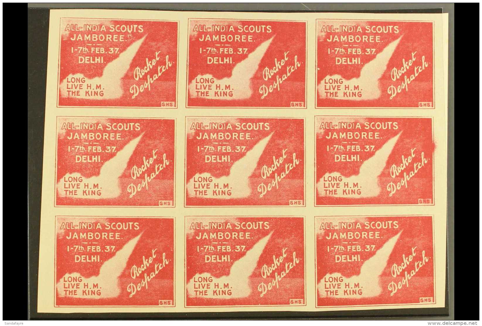 ROCKET MAIL  1937 Red Rocket Mail Stamp, "BOY SCOUTS JAMBOREE"  Pane Of 9- Signed Stephen Smith On Each Stamp.... - Otros & Sin Clasificación