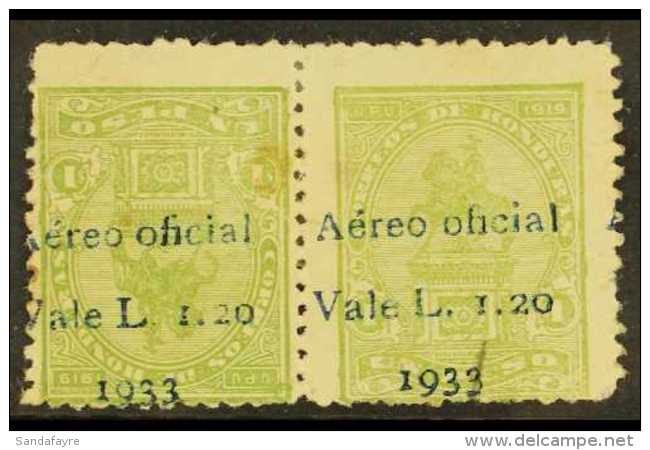 1933  OFFICIAL AIR 1.20L On 1p Yellow- Green (Statue) TETE-BECHE PAIR, Mint With Several Small Faults Incl Short... - Honduras