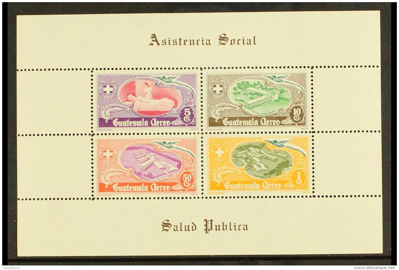 1950  National Hospital Fund Airs Miniature Sheet Showing DOUBLE PRINTED Olive Colour, As SG MS515, Scott C180a,... - Guatemala