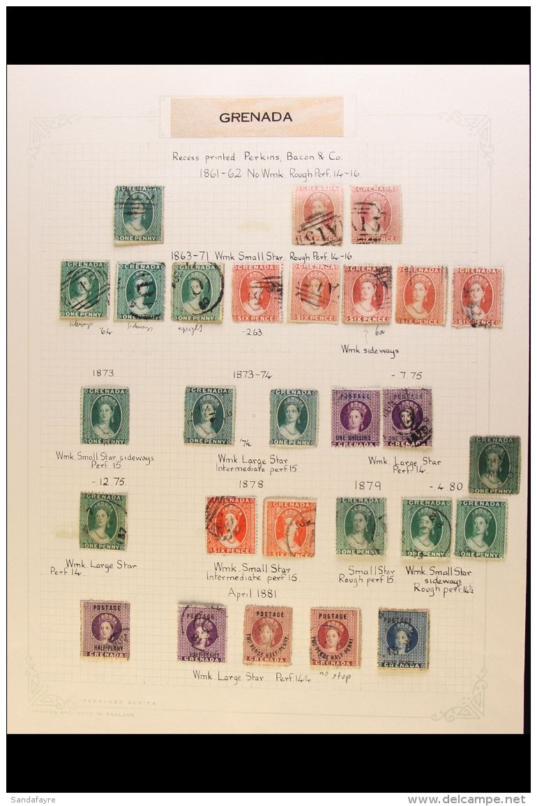 1861-1898 ATTRACTIVE USED COLLECTION  With A Few Shades On Leaves, Inc 1861-62 1d &amp; 6d (x2), 1863-71 1d (x3,... - Grenada (...-1974)