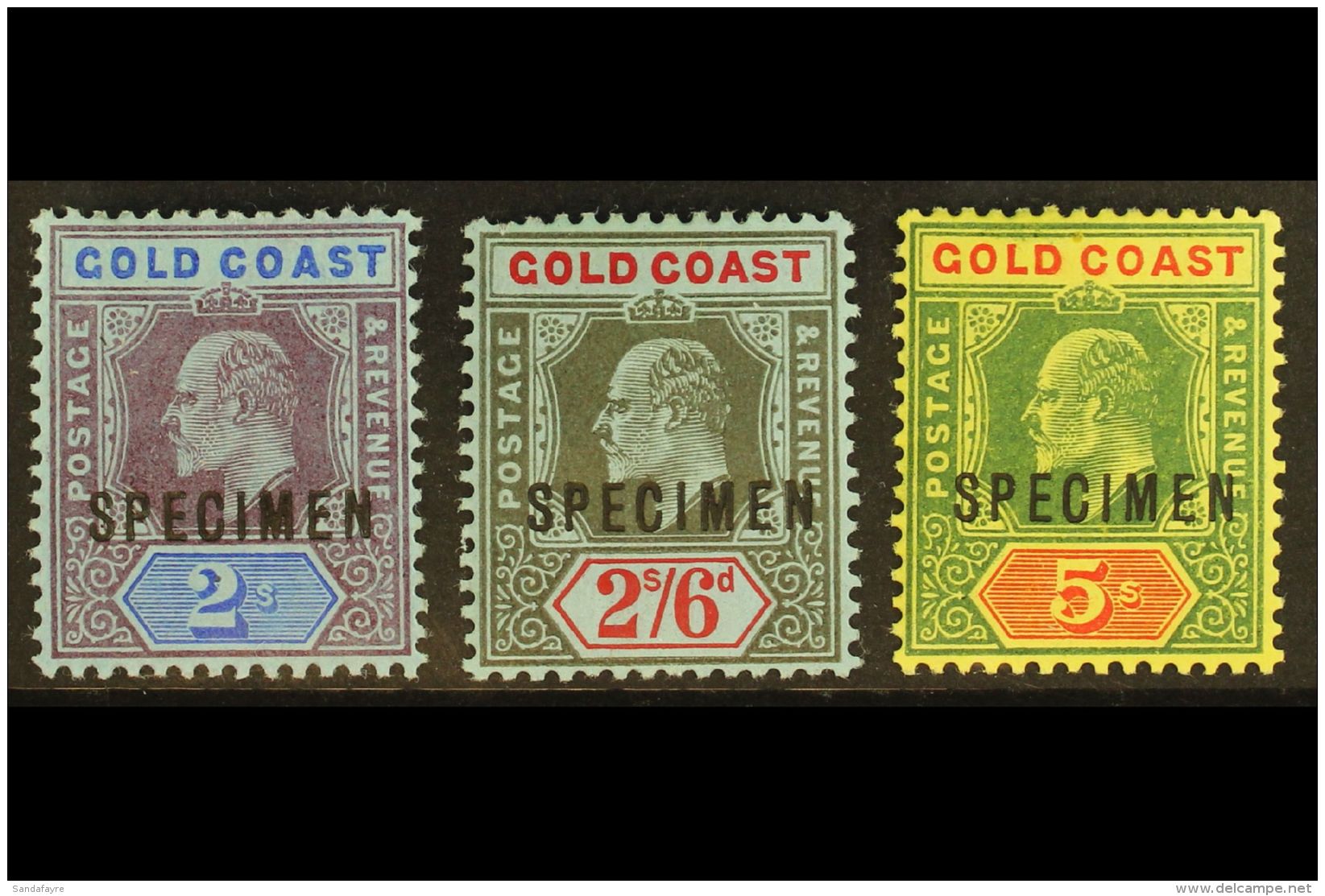 1907-13  3s, 2s6d &amp; 5s Top Values With "SPECIMEN" Overprints, SG 66s/68s, Very Fine Mint, Very Fresh. (3... - Goldküste (...-1957)