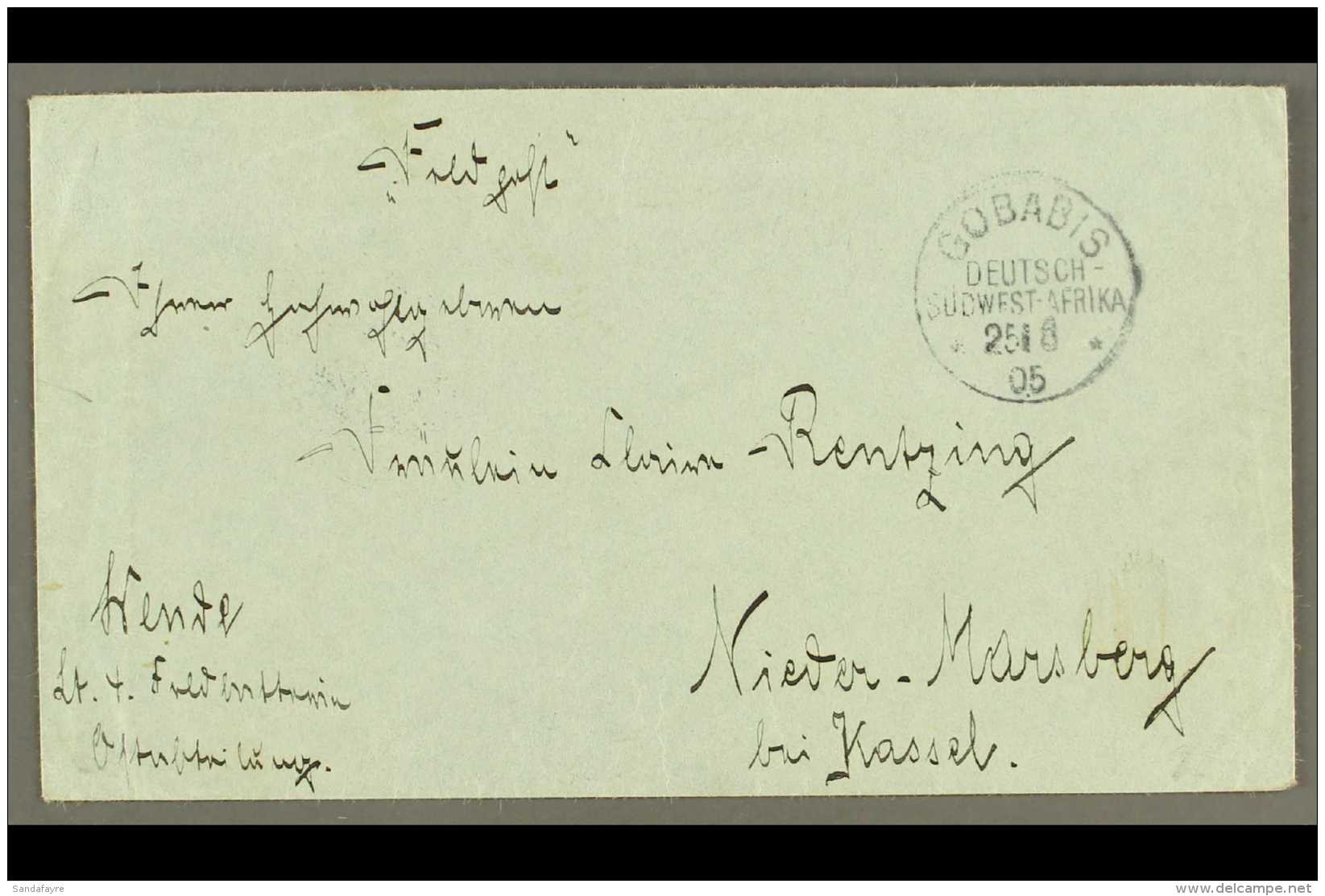 SOUTH WEST AFRICA  1905 (25 Aug) Stampless Feldpost Cover To Germany Showing A Fine "GOBABIS" Cds Postmark, With... - Sonstige & Ohne Zuordnung