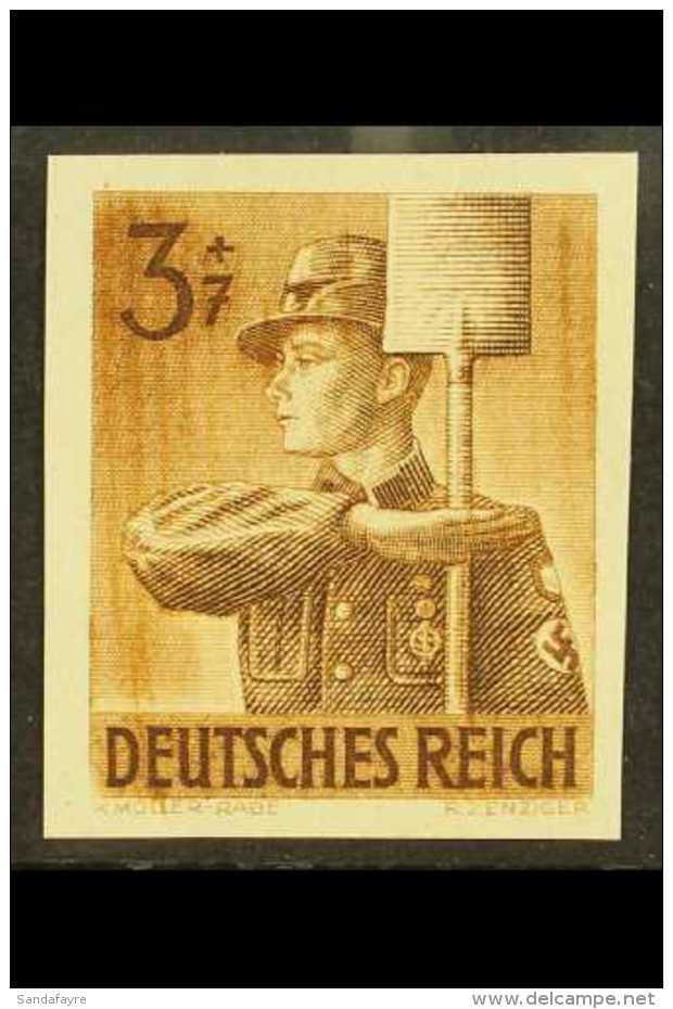 1943  3pf Brown Labour Corps IMPERF (Michel 850 U, SG 838a), Never Hinged Mint, Fresh. For More Images, Please... - Sonstige & Ohne Zuordnung