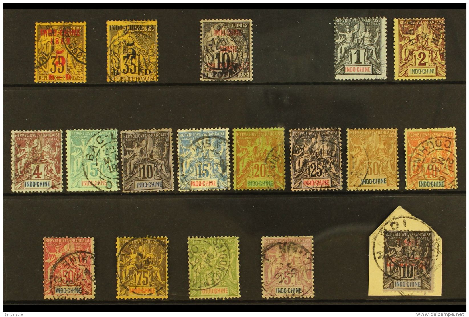 INDO - CHINA  1889-99 USED 19TH CENTURY RANGE On  A Stock Card. Includes 1889 5 On 35c Surcharges In Red And... - Sonstige & Ohne Zuordnung