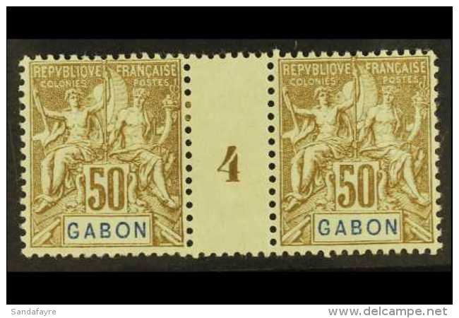 GABON  1904 50c Bistre On Azure (Yvert 28, Maury 26), MILLESIMES PAIR, Very Fine Mint. For More Images, Please... - Sonstige & Ohne Zuordnung