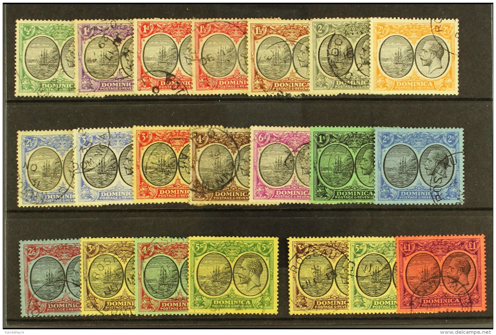 1923-33  Complete Definitive Set Inc Script Watermark &amp; MCA Watermark Sets, SG 71/91, Fine Cds Used (21... - Dominica (...-1978)