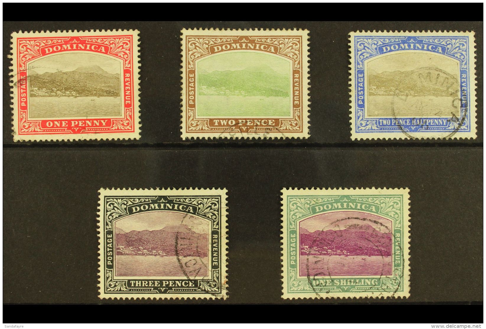 1903-07  Chalky Paper "Roseau" Set From 1d To 1s, SG 28a, 29a, 30a, 31b &amp; 33a, Very Fine Used (5 Stamps) For... - Dominica (...-1978)