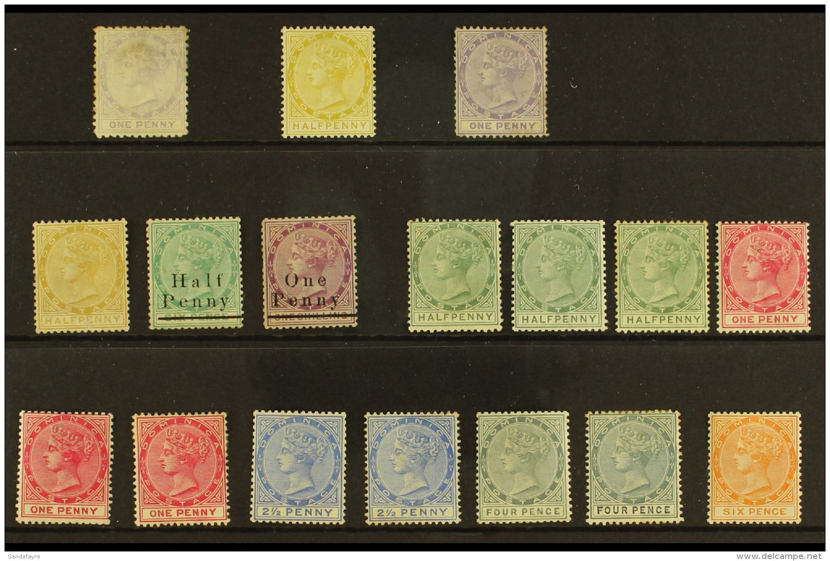 1874-90 QV SELECTION  A Small Mint / Unused Group On A Stockcard, Inc 1874 1d, 1877-79 &frac12;d &amp; 1d, 1886... - Dominica (...-1978)