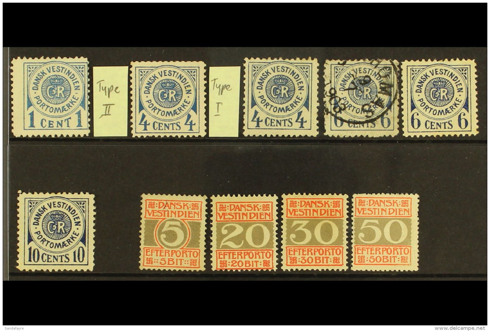 POSTAGE DUES  1902-1905 Group On A Stock Card, Inc 1902 Set Unused, Plus 4c Mint &amp; 6c Cds Used (small Thin),... - Danish West Indies