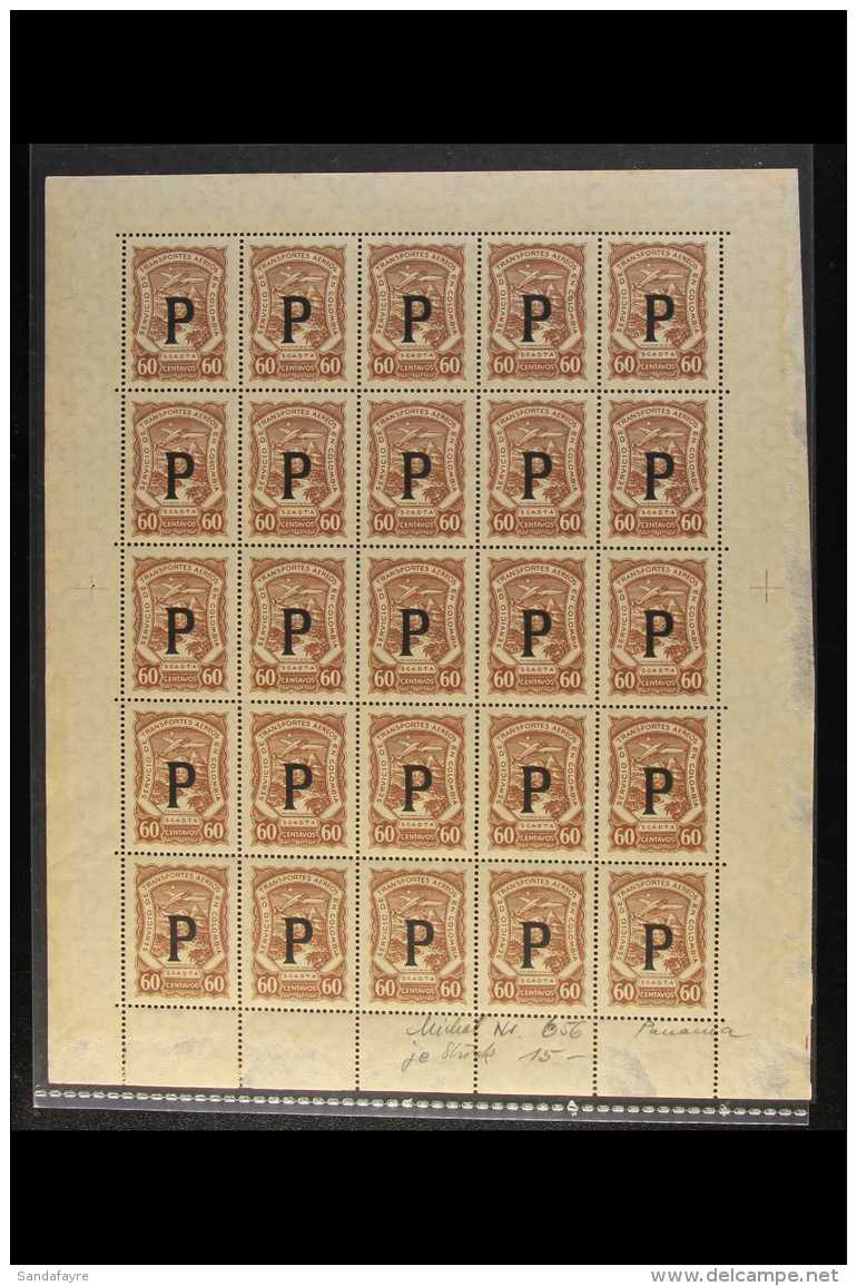 SCADTA  PANAMA 1923 60c Brown With "P" Consular Overprint (Scott CLP62, SG 32K), Mint (dry Gum) COMPLETE SHEETLET... - Colombie