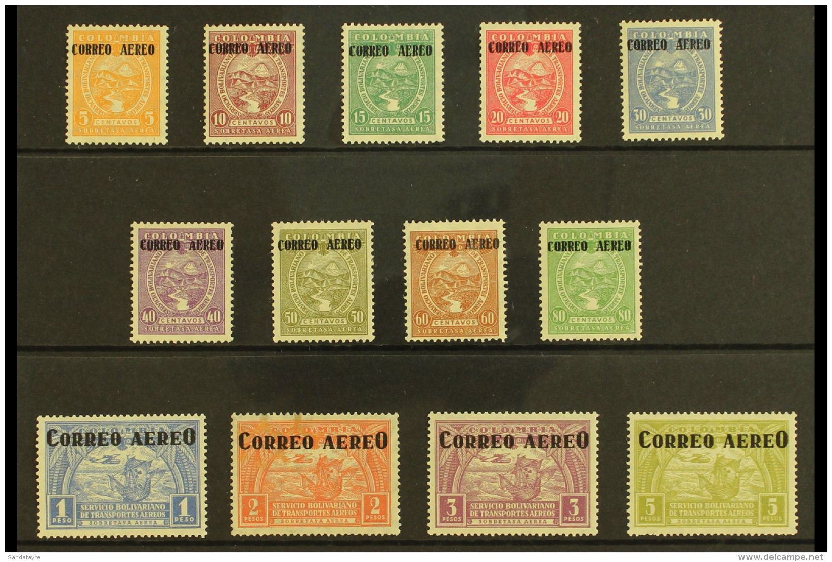 1932  Air "Correo Aereo" Overprints Complete Set, Scott C83/95 (SG 413/25, Michel 305/17), Fine Mint With Usual... - Colombie