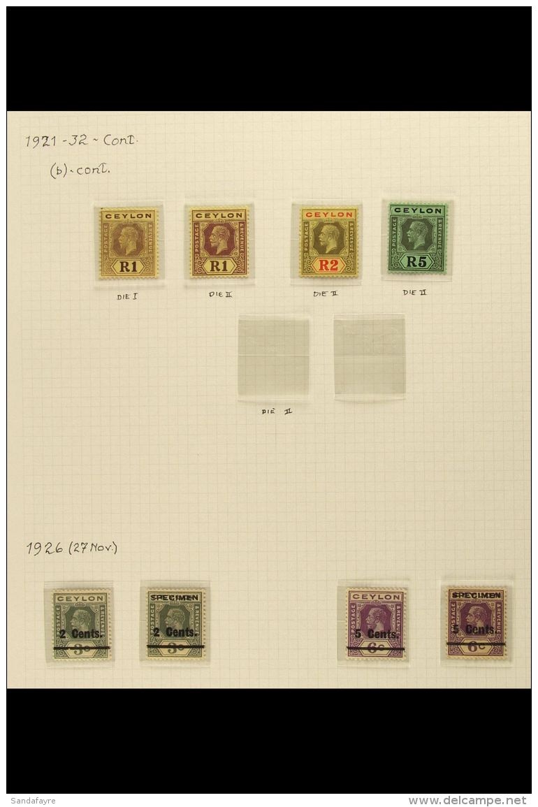 1921 - 1932 SUPERB MINT COLLECTION  Fresh Mint Collection Displayed On Pages And Including Varieties With 3c... - Ceylon (...-1947)