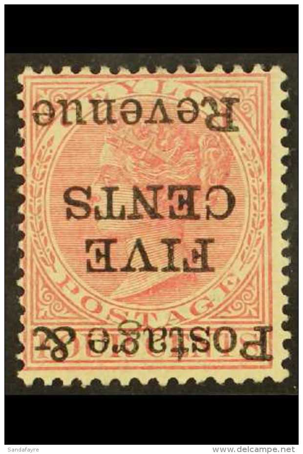 1885  5c On 4c Rose (CA), Overprint Inverted, SG 178a, Fine Mint, Unpriced Mint. For More Images, Please Visit... - Ceylon (...-1947)