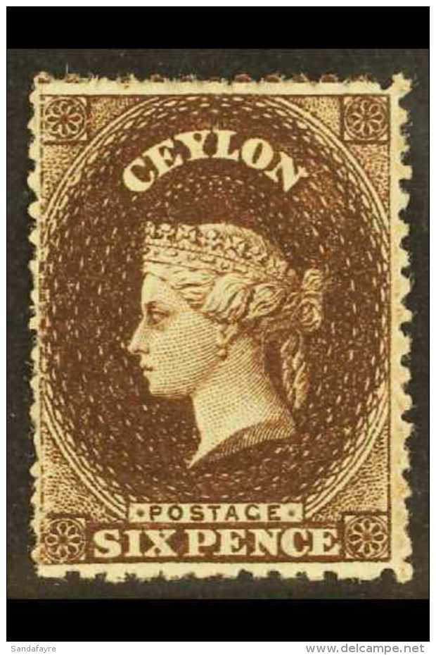 1867-70  6d Deep Brown, Smaller Wmk Crown CC, SG 67, Fine Mint. For More Images, Please Visit... - Ceylon (...-1947)