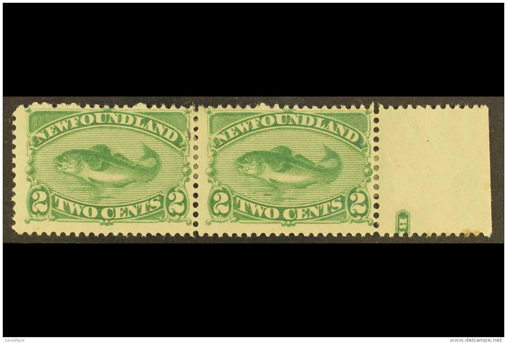 1896  2c Green Cod Fish Re-issue, SG 64, Very Fine Marginal Mint Pair (one With Tiny Hinge Thin Spot). For More... - Autres & Non Classés