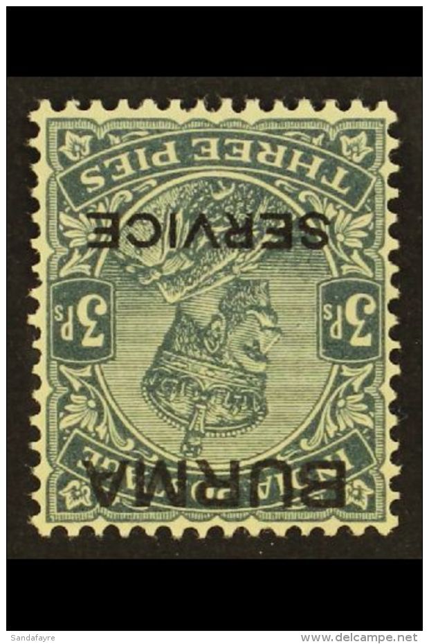 1937  Official 3p Slate, Watermark Inverted, SG O1w, Very Fine Mint. For More Images, Please Visit... - Burma (...-1947)