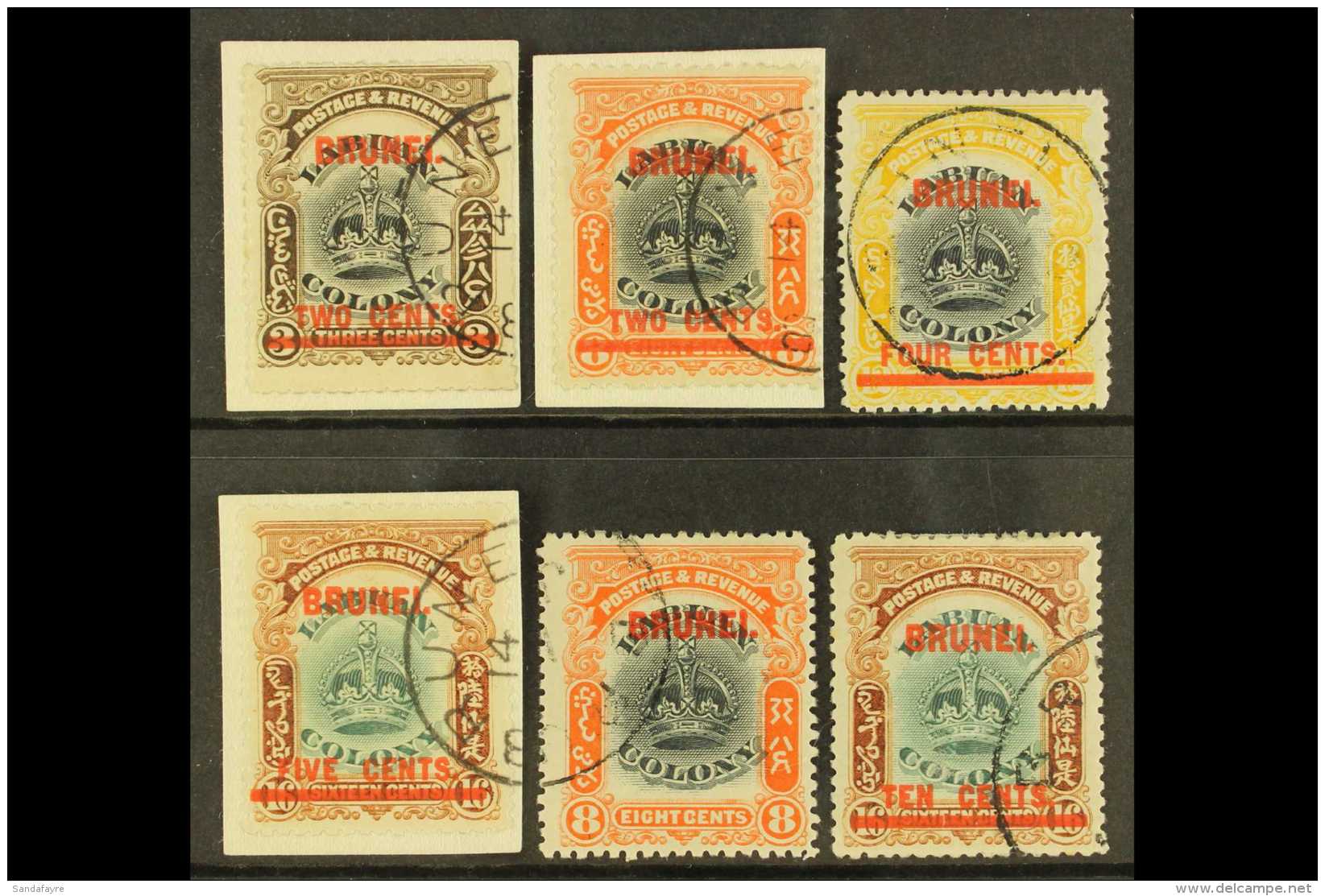 1906  Overprinted 2c On 3c, 2c On 8c, 4c On 12c, 5c On 16c, 8c And 10c On 16c, Between SG 12/18, Fine Cds Used.... - Brunei (...-1984)