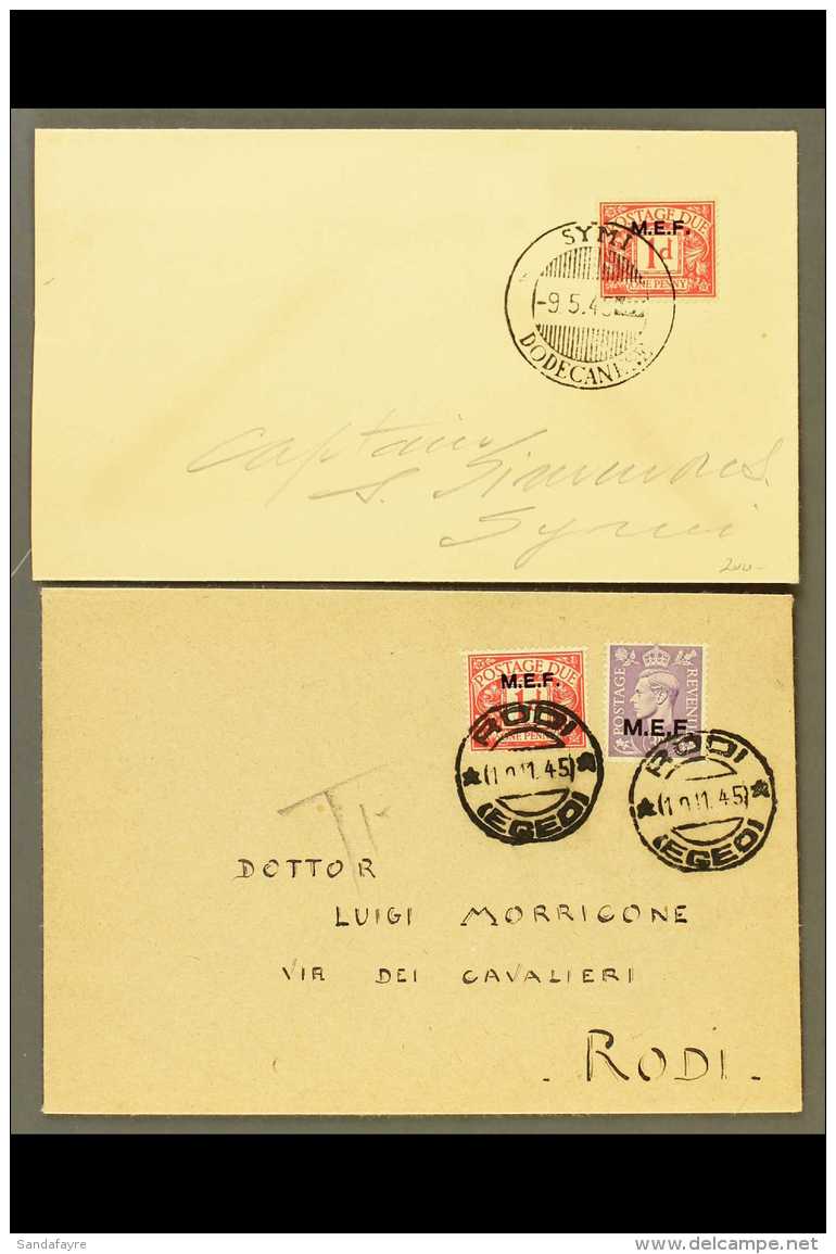 M.E.F.  1945, Two Attractive Envelopes, Each Bearing Postage Due 1d (one In Combination With Postage 3d), Tied... - Italienisch Ost-Afrika