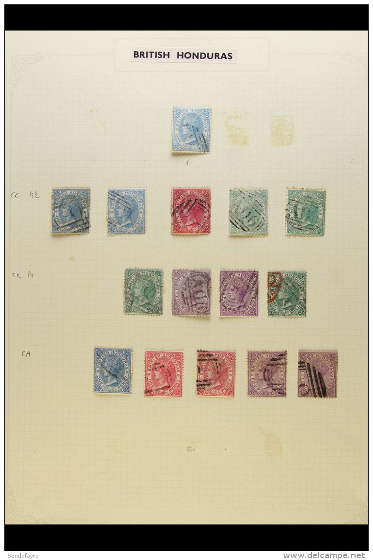 1865-1951 FINE USED COLLECTION  On Leaves, Inc 1865 1d, 1872-79 Perf 12&frac12; 1d (x2), 6d &amp; 1s (x2) And... - Honduras Británica (...-1970)