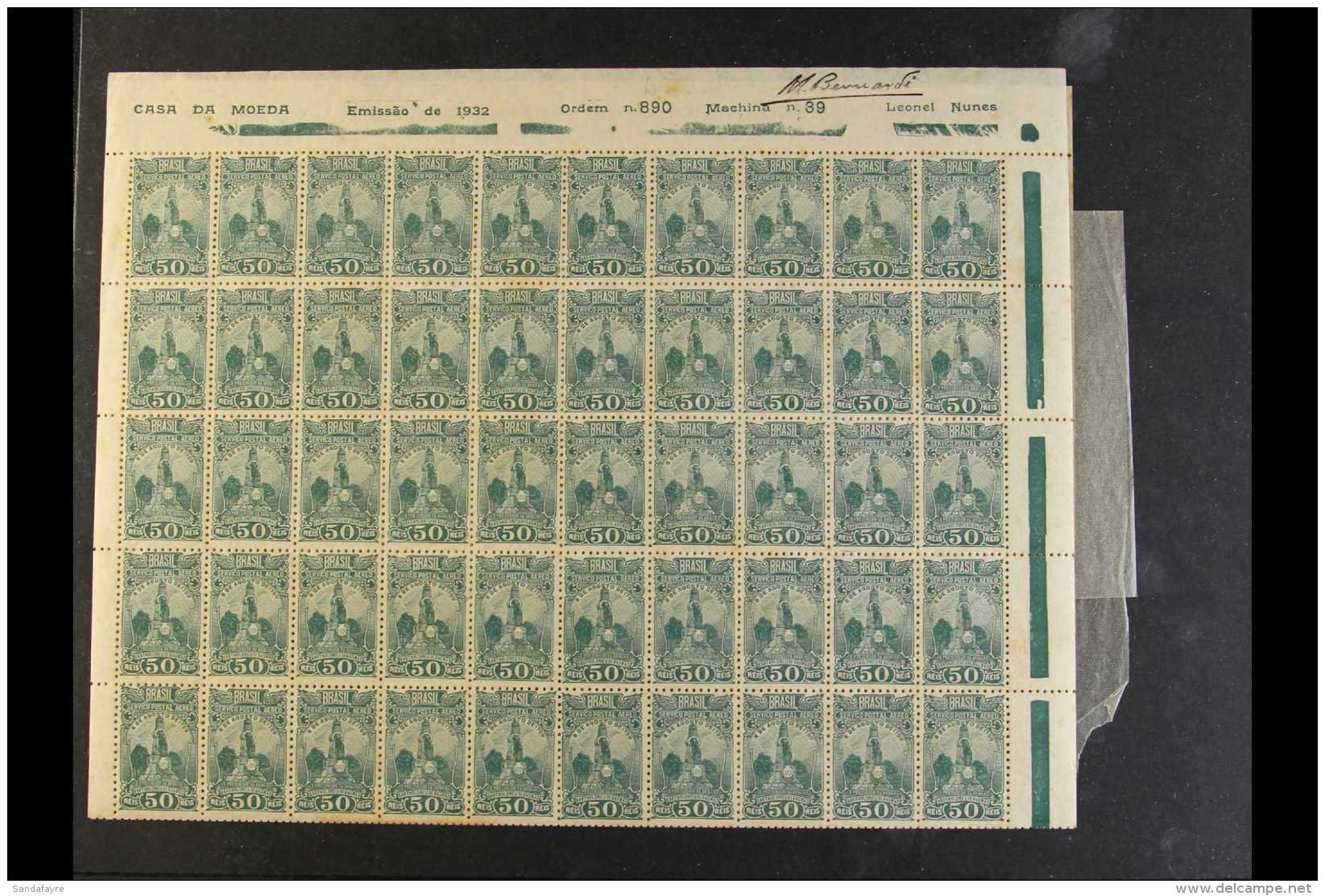 1929  50r Blue-green Airmail In A FULL SHEET OF 100, Plus 200r In Blocks Of 10 &amp; 15, 500r Red-violet In Part... - Sonstige & Ohne Zuordnung