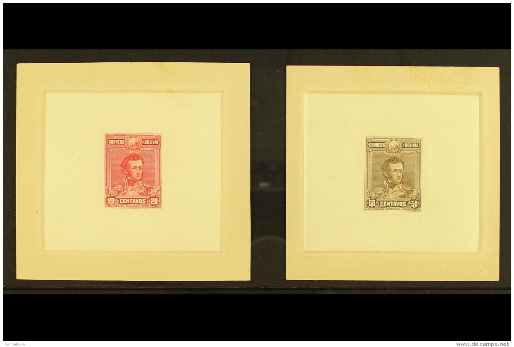 1899 IMPERF DIE PROOFS.  1899 Antonio Jose De Sucre 20c &amp; 50c Issues (Scott 66/67, SG 97/98) On Thin Papers... - Bolivien