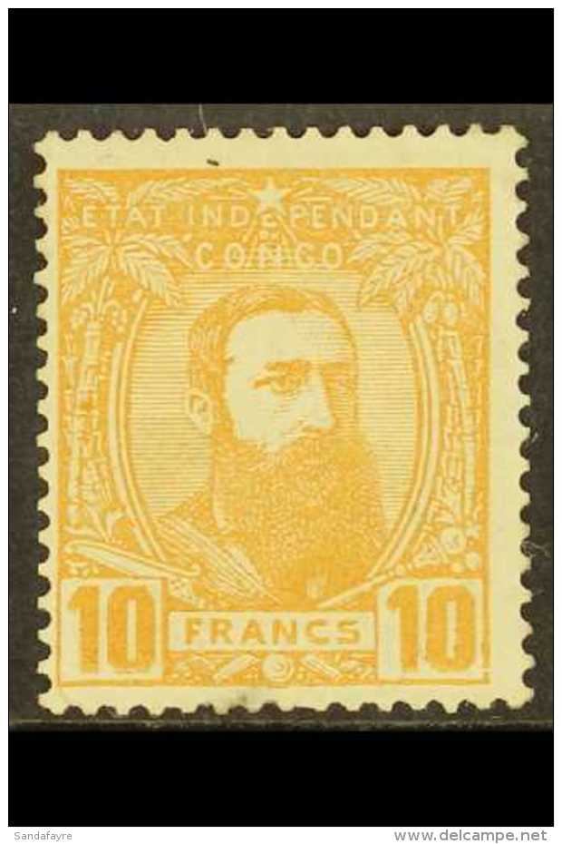 BELGIAN CONGO  1887-91 10Fr Yellow-ochre, COBB CP13, SG 14, Fine Mint. For More Images, Please Visit... - Sonstige & Ohne Zuordnung