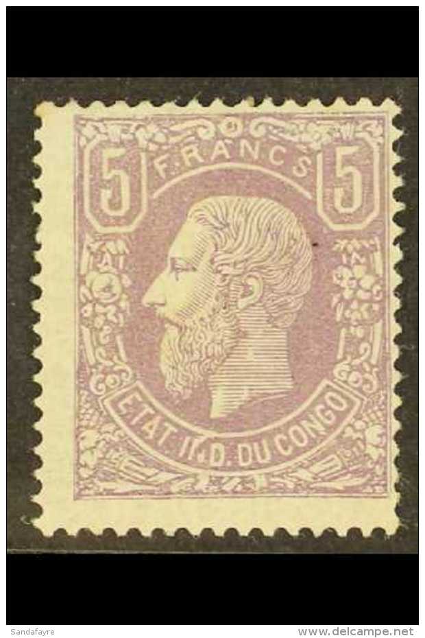 BELGIAN CONGO  1886 5Fr Lilac, Perf.15, Leopold II, COBB 5, SG 5, Fine Mint, Original Gum, Tiny Gum Thin,... - Sonstige & Ohne Zuordnung