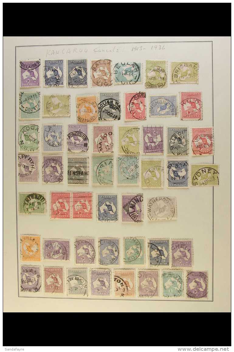 ROO's AND HEADS CANCELLATIONS COLLECTION.  Four Album Pages Stuffed With Kangaroo (86 Items) Or KGV Head Stamps... - Otros & Sin Clasificación