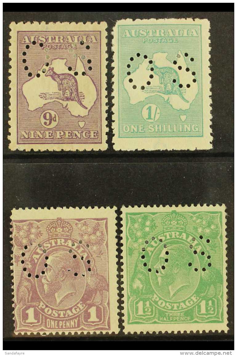 OFFICIALS  "OS" PERFIN Small Mint Group Comprising 1915-28 Roo 9d And 1s (SG O47 And O48b), Plus 1918-23 KGV 1d... - Sonstige & Ohne Zuordnung